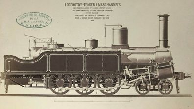Locomotive-Tender A Marchandises - seltenes original Foto um 1860 - 25 x 14 cm