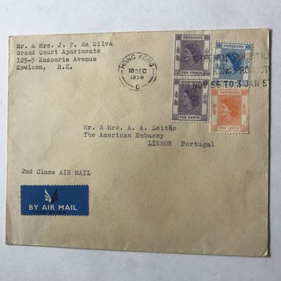 Hongkong 18 Dec 1956 - 2nd Class Air Mail - auf Lissabon Portugal -top Frankatur