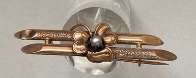 Biedermeier - Wunderschöne Brosche Rosegold 8 Karat ( 333er ) mit kleiner Perle