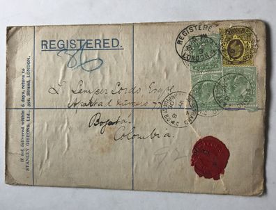 GB London 8 My 1905 auf Bogota Colombia - Registered - Siegelbrief