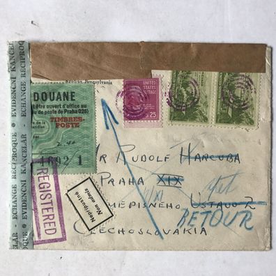 USA - auf Cechoslovakia - Retour Brief 1951 -Registered mit Douane Timbres-Poste