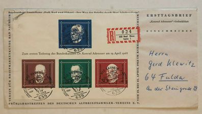 Bad Nauheim April 58 mit Blockausgabe Michel 554-557 als R-Brief auf Fulda