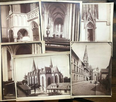 Liebfrauen- oder Stadtkirche in Friedberg - 6 Fotoaufnahmen um 1900 auf Pappe