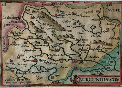 Burgund - Kolorierter Buchholzschnitt um 1700 - Größe ca 17 x 10 cm