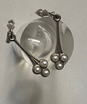 Art Deko Ohrstecker / Ohrschmuck mit jeweils 3 kleinen Perlen - 835er Silber