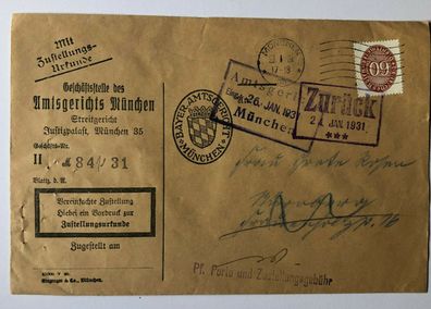 Deutsches Reich - Amtsgericht München - EF Michel 122 - Zurück 24. Jan.1931