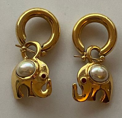 Bijoux - große Ohrhänger Elefanten - Hochwertiger Edelstahl Goldfarbend