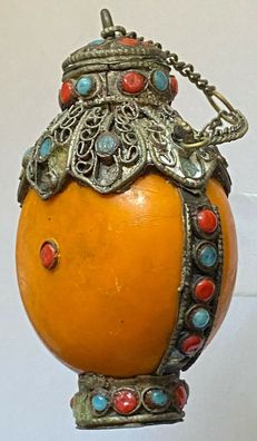Snuff-bottle mit Koralle, Türkis , Metall , Karneol ? - China - Qing Dynasty