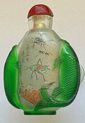 Snuff bottle , Aufwendig - China, 20. Jh. mit Hinterglasmalerei Insekten