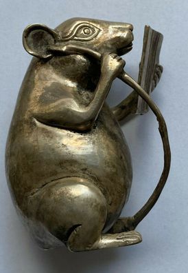 Leseratte - große , schwere Bronzeskulptur einer Ratte um 1900 - 9,5 cm