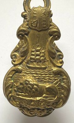 Alte Klammer Großbritannien um 1900 - Bronze - Wappen mit drei Löwen - 11 cm