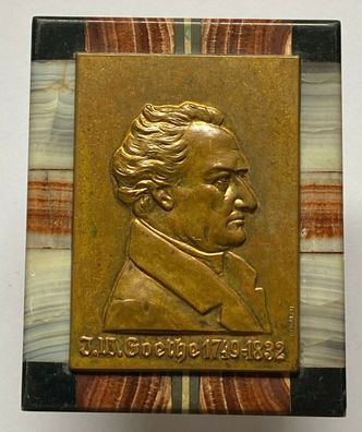 J.W. Goethe - Bronzeplatte signiert F. Fiedler - Hochwertig montiert auf Marmor