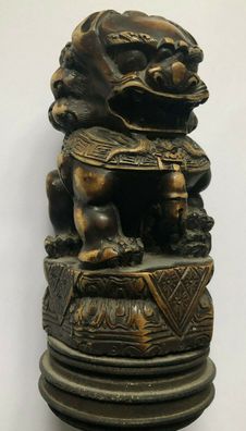 Fo Foo Fu Tempelhund / Löwe - Handarbeit Speckstein auf Holzsockel - 15 cm