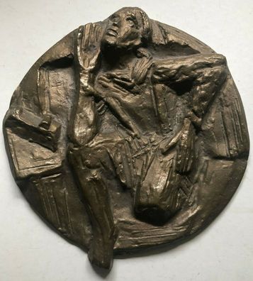 Josef Krautwald (1914-2003) - Große Bronze - Der Lauscher - 25 cm Durchmesser
