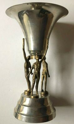 Jugendstil - Großer Pokal um 1910 mit 3 Bronzefiguren - Selten - Höhe 29 cm