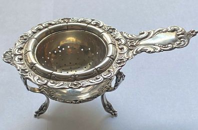 Teesieb mit Untergestell Tropfenfänger um 1900 - 800er Silber - feine Arbeit