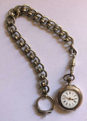 Taschenuhr Galonne 800er Silber mit Uhrenkette - Damen - Werk läuft eunwandfrei