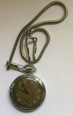 Herma Taschenuhr Herren + Uhrenkette - Vintage - Handaufzug - Werk läuft