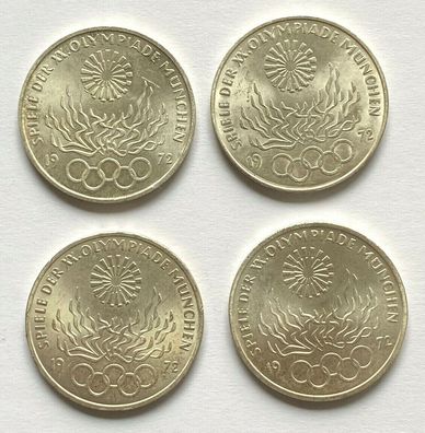 4 X 10 DM Münze „Olympiade 1972 - Olympisches Feuer - Prägeanstalt D, J, F, G