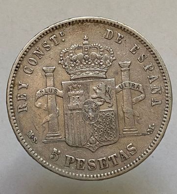 Spanien 5 Pesetas Silbermünze 1885 - Münze, Alfonso XII