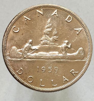 Kanada 1 Dollar Silbermünze 1959 - Elisabeth II., Kanu / Indianer