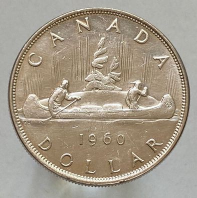 Kanada 1 Dollar Silbermünze 1960 - Elisabeth II., Kanu, Indianer