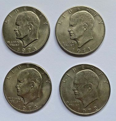 Sammlung 4 x one Dollar US $ - 1971, 1972 , 2 x 1974 - in der Regel vz