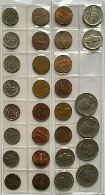 USA - 30 Münzen - 8 x 1 Dime , 4 x Quarter Dollar, 4 x 5 und 14 x 1 Cent