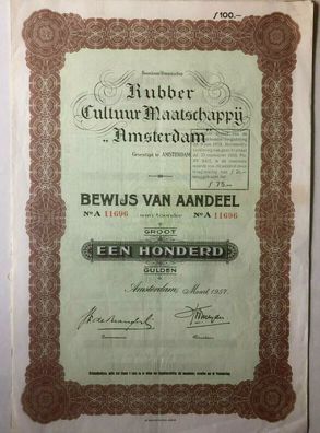 Rubber Amsterdam een Honderd Gulden Naamlooze Vernootschap - Bewijs van Aandeel