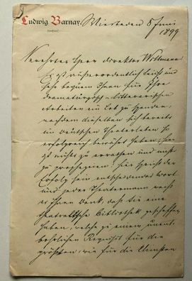 Ludwig Barnay an Hugo Wittmann -Theater - handgeschriebener Brief 1899