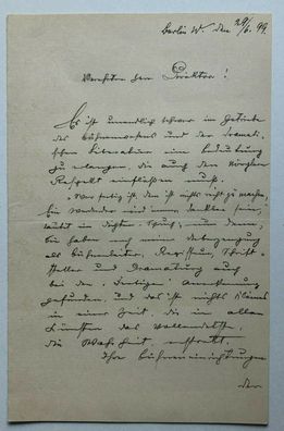 Oscar Wagner - Regie / Theater - handgeschriebenr Brief 1899