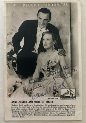 Anne Ziegler / Webster Booth - Film - original Autogramm - Größe 14 x 9 cm