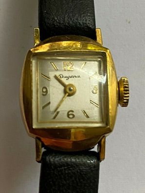 Dugena vergoldet 40 Mikron - Handaufzug - Vintage Damenuhr - Werk läuft