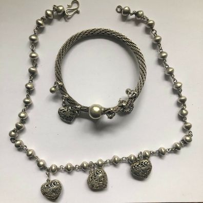 Armreif und Halskette Silber - ein Design - Armreif mit Punze - 135 Gramm