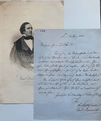 Emil Devrient ( 1803 - 1872 ) - Theater - original signierter Brief + Stich