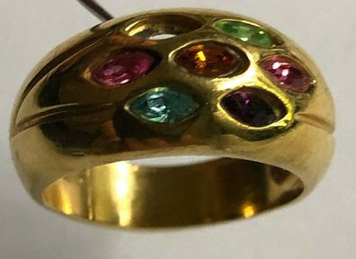 Ring 925er Silber / Vergoldet - hübsch gearbeitet mit 6 ( von 7 ) Farbsteinen