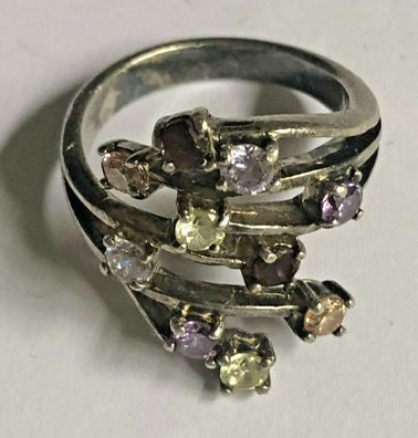Ring 925er Silber - aufwendiges Design mit 10 Steinen div. Farben - Ringgröße 49
