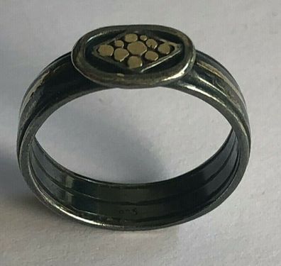Ring 925er Silber , mittig vergoldet - Meistermarke - Ringgröße 55 - 4,1 Gramm