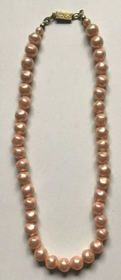Kette - rosafarbende Perlen - 925er Silberschliesse vergoldet - 21 cm