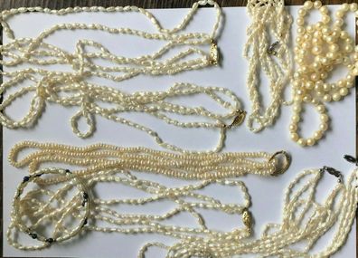 9 Perlenketten bzw. Armbänder - 2 mit 835er Silberschliesse -siehe Galeriebilder