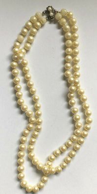 Perlenkette Doppelstrangig um 1920 - Hochwertig mit Verschluß aus 925er Silber