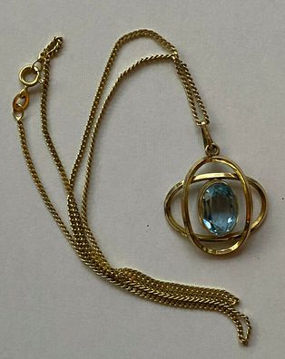 Wunderschöne Halskette - vergoldet - mit Aquamarinfarbendem Stein - Geschliffen