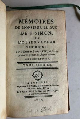 Memoires de Mr. le duc de S. Simon - Louis de Rouvroy - Jean Mossy 1788