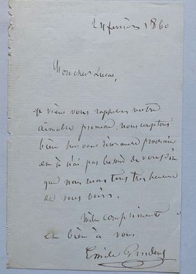 Emile Prudent - Pianist - original signierter Brief 1860 - Größe 18 x 12 cm