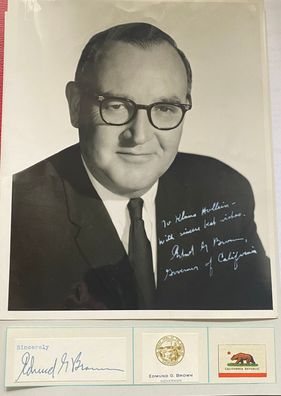 Edmund Gerald „Pat“ Brown ( 1905 - 1996 ) - US Politiker - original Autogramm