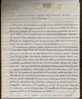 Jan Tinbergen - Nobelpreis Wirtschaft 1969 - original Manuskript - 25 x 20 cm
