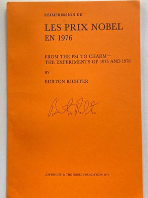 Burton Richter - Nobelpreis Physik 1976 - original Autograph auf einem Heft