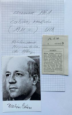 Melvin Calvin - Nobelpreis Chemie 1961 - original Autograph
