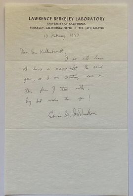 Edwin M. McMillan - Nobelpreis Chemie 1951 - original Autogramm - 21 x 14 cm