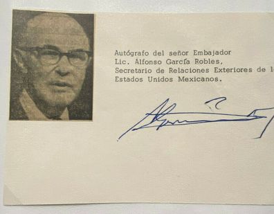 Alfonso Garcia Robles - Nobelpreis Frieden 1982 - original Autogramm